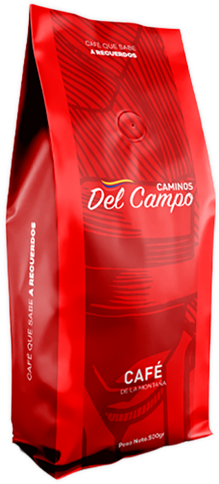 Empaque de café molido y tostado, marca Caminos Del Campo un producto propio de Excol Foods.